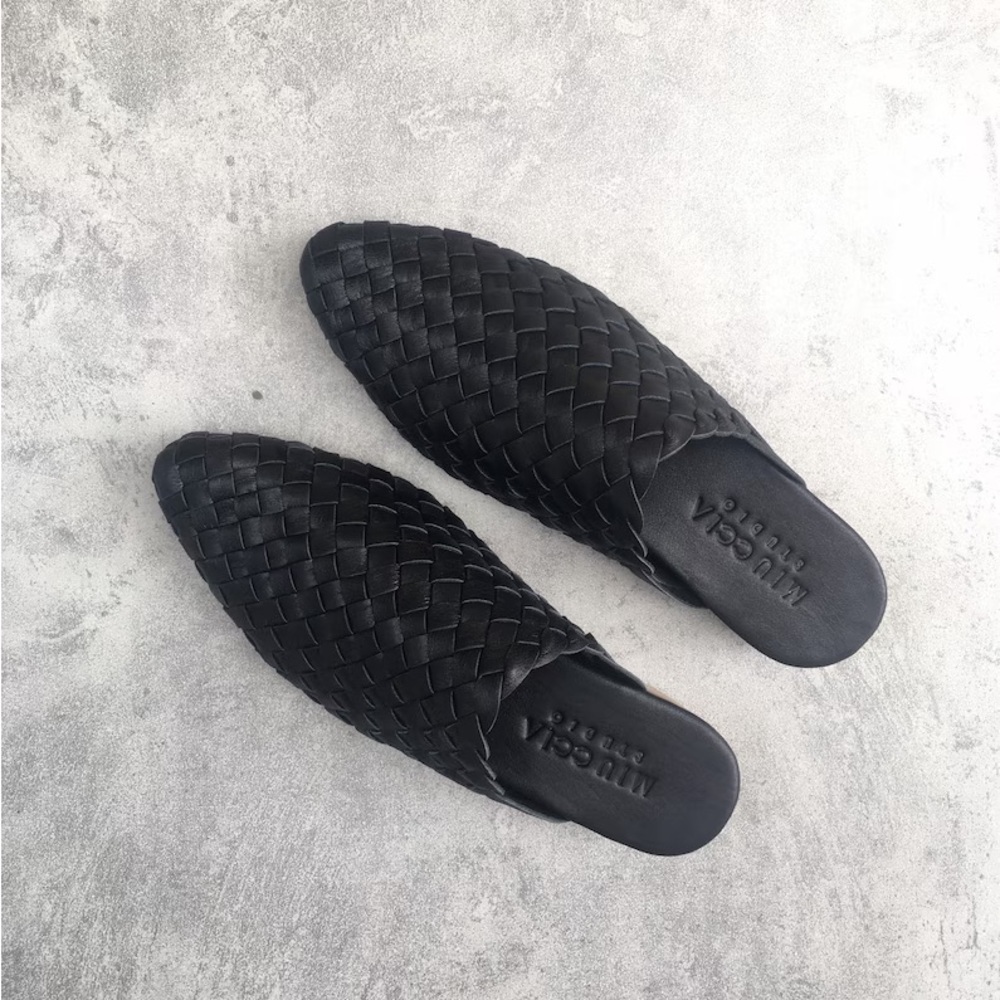 Miuccia Studio Victoria Mules - Black Woven - 36